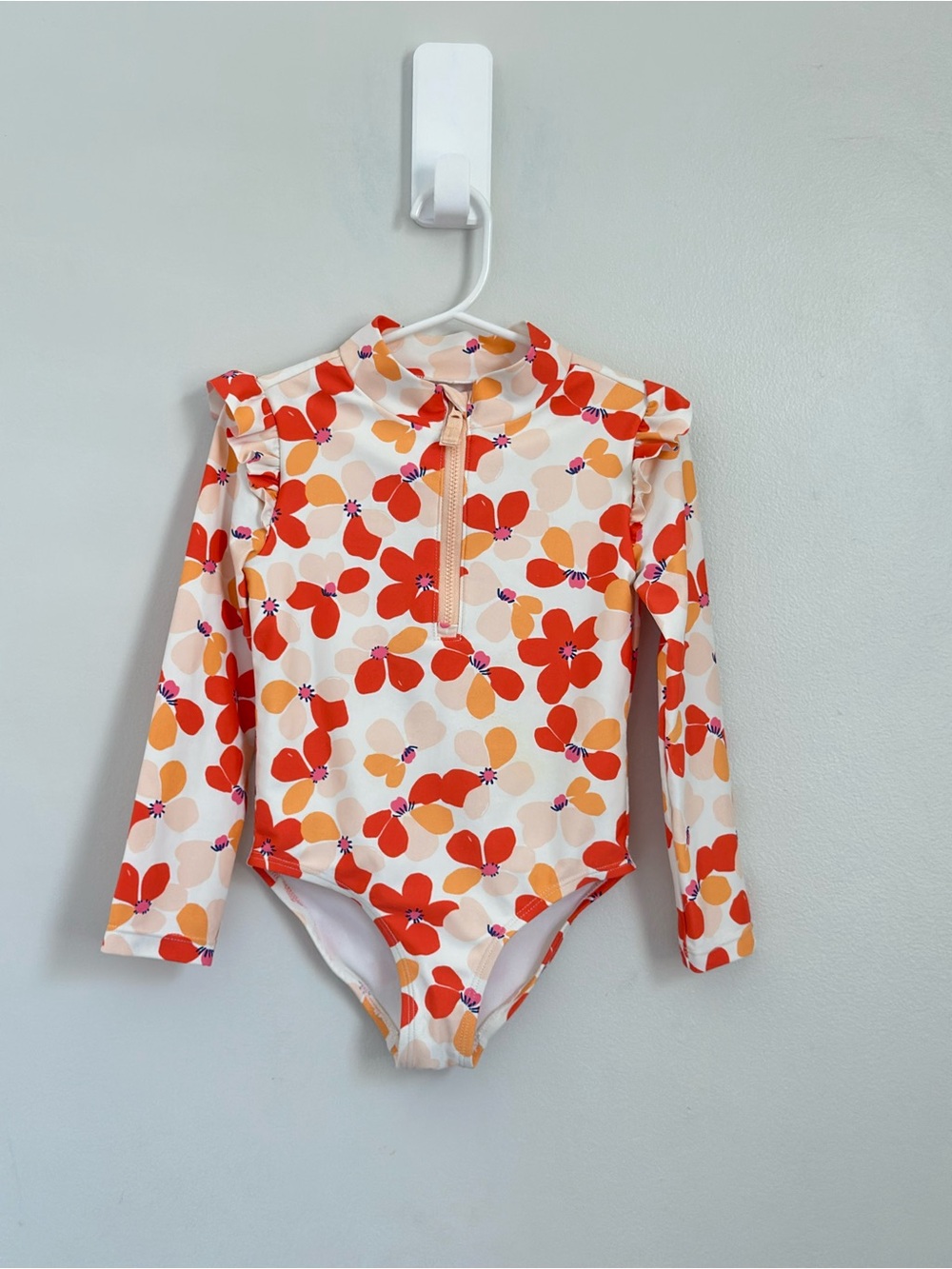 Carter's Long-Sleeve Floral Rashguard Swimsuit - Orange & Cream
